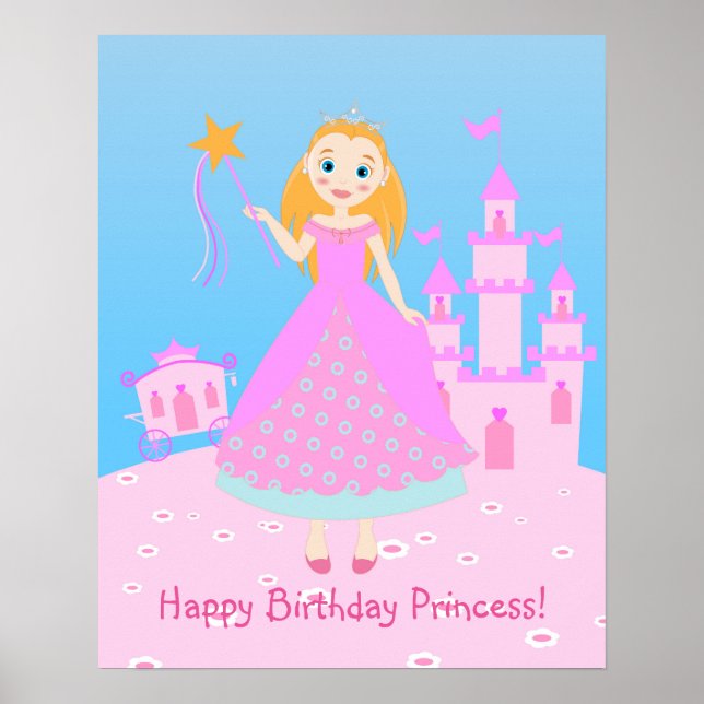 Póster Princesa de cuento de hadas en Fiesta de nacer ros (Frente)