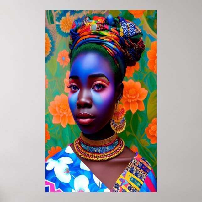 Póster princesa de maquillaje de cara rosa y azul (Frente)