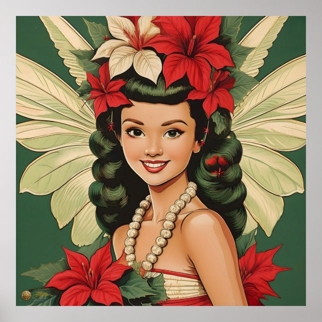 Póster Princesa de Navidades tropicales retro de los años (Frente)