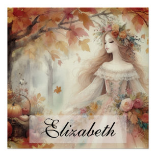 Póster Princesa de otoño vintage con hojas de otoño