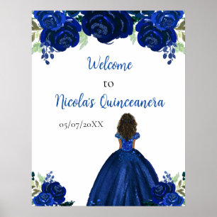 Póster Princesa de Piel Oscura Navy Quinceañera Bienvenid