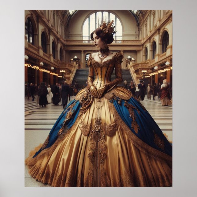 Póster Princesa Dorada Steampunk Victoriana Industrial (Frente)
