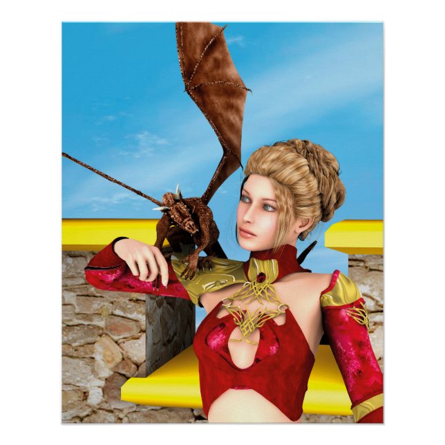 Póster Princesa Dragón Fantasía Arte Digital (Anverso)