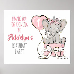 Póster Princesa Elefante Globo Cumpleaños Fiesta Gracias