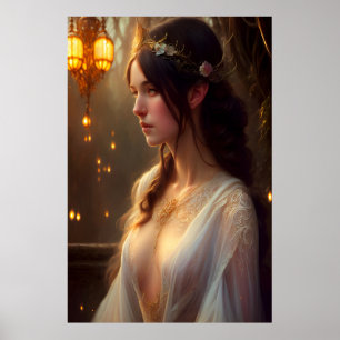 Póster Princesa Elven con vestido de encaje blanco
