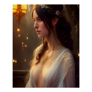 Póster Princesa Elven con vestido de encaje blanco