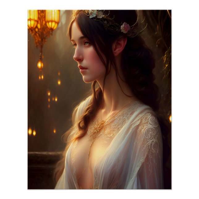 Póster Princesa Elven con vestido de encaje blanco (Anverso)