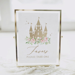 Póster Princesa floral rosa y dorada Cumpleaños favorece