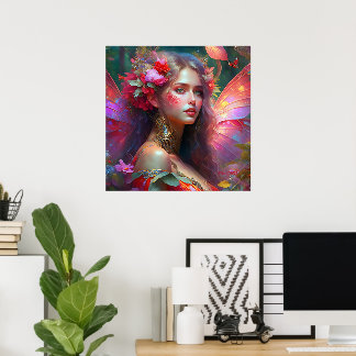 Póster Princesa Hada del Jardín de Flores de Fantasía