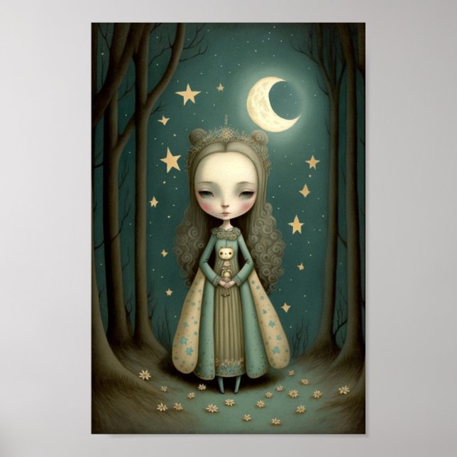 Póster Princesa Lunar Niña en el Bosque  (Frente)