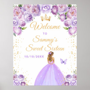 Póster Princesa Morada de Pelo Dulce Dieciséis Bienvenida