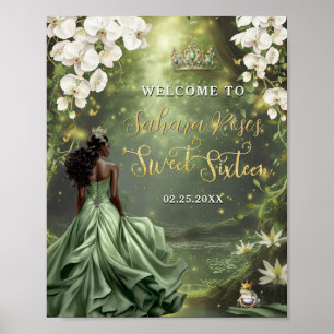 Póster Princesa Negra y Sapo Sabio Vestido Verde Dulce 16