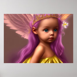 Póster Princesa Niña linda mariposa púrpura oro