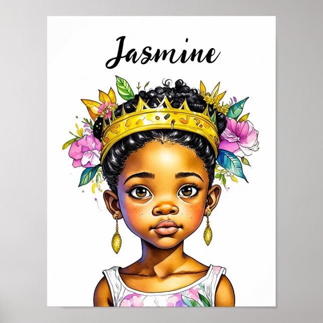 Póster Princesa Niña Personalizada de Color (Frente)