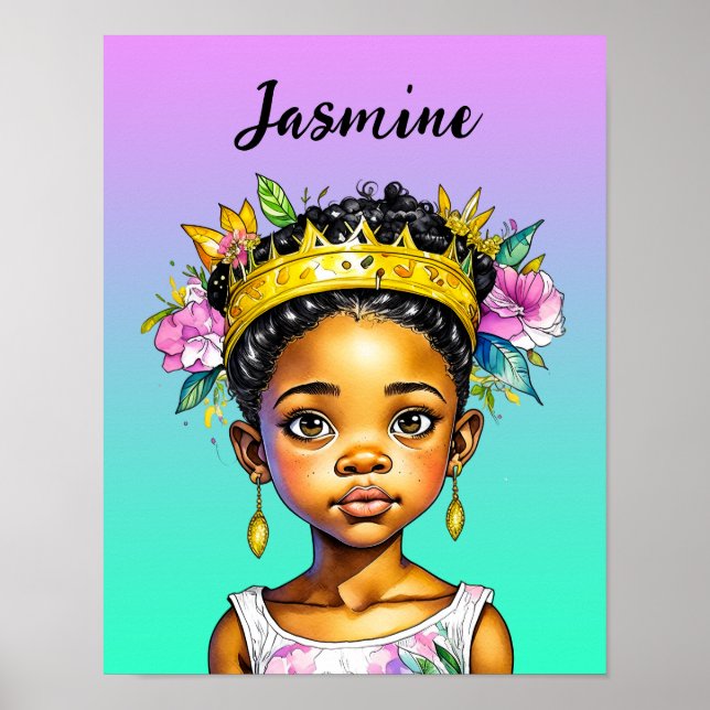 Póster Princesa Niña Personalizada de Color (Frente)