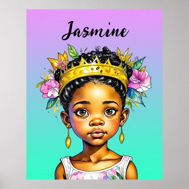 Póster Princesa Niña Personalizada de Color (Frente)