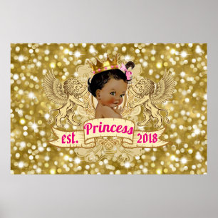 Póster Princesa real africana rosa Purpurina de oro Fancy