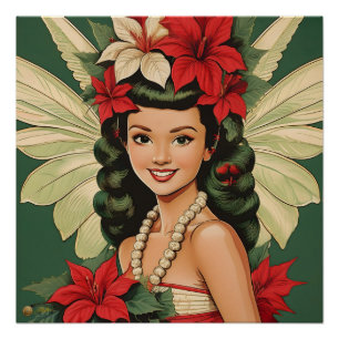 Póster Princesa Retro de Navidad Tropical de los 50