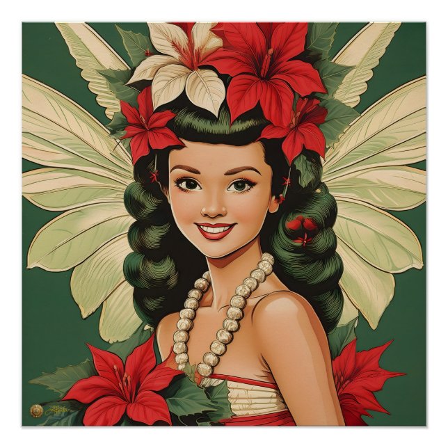 Póster Princesa Retro de Navidad Tropical de los 50 (Anverso)