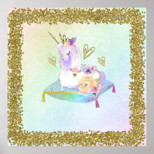Póster Princesa Unicornio Diva Iridescente Arcoíris Paste