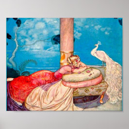 Póster Princesa y pavo real blanco creando magia