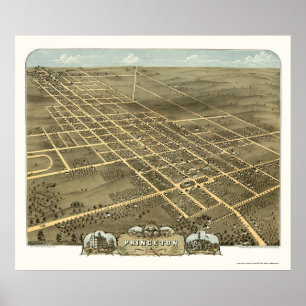 Póster Princeton, Mapa Panorámico IL - 1870
