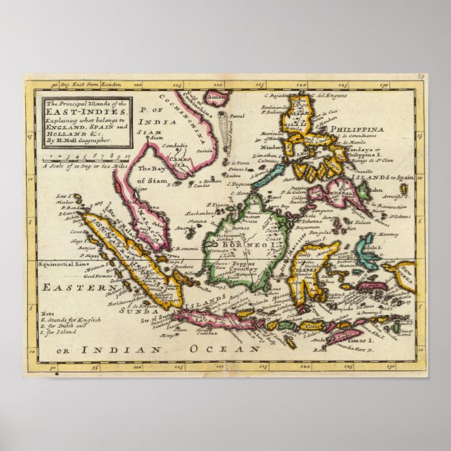 Póster Principales islas de las Indias Orientales (Frente)