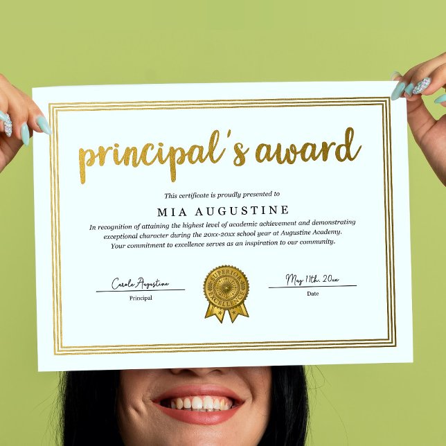 Póster Principal's Award Certificate (Subido por el creador)