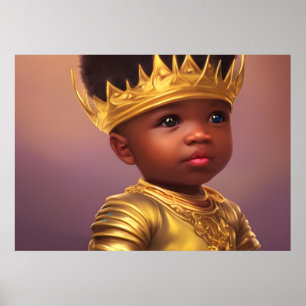 Póster Príncipe afroamericano bebé niño corona de oro lin