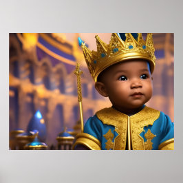 Póster Príncipe bebé niño oro palacio corona azul étnico