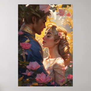 Póster - Príncipe Encantador y Princesa Amor Beso