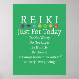 Póster Principios de Reiki aceptan el verde