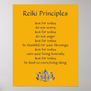 Póster Principios de Reiki Amarillo / Mostaza / Loto de o