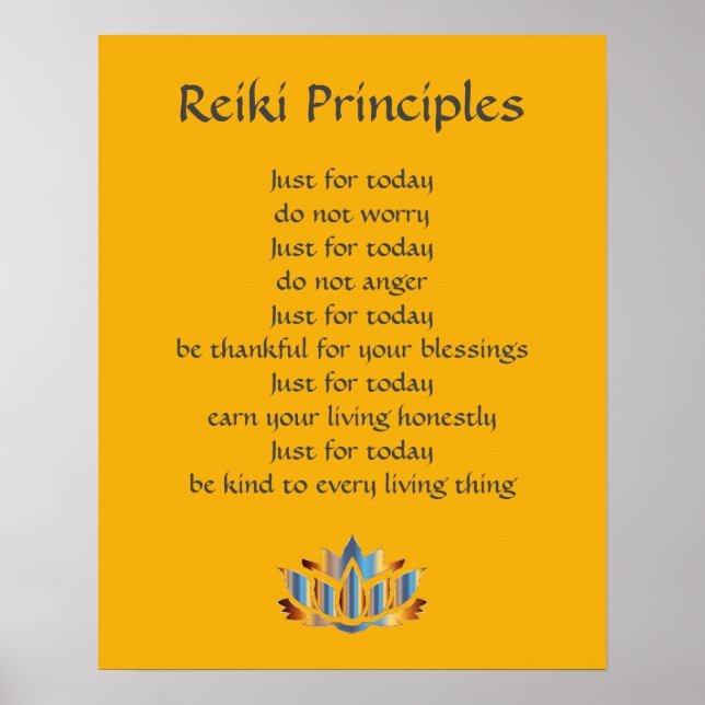 Póster Principios de Reiki Amarillo / Mostaza / Loto de o (Frente)
