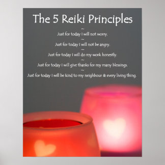 Póster Principios de Reiki con velas