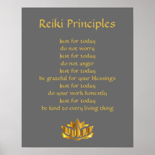 Póster Principios de Reiki gris y oro
