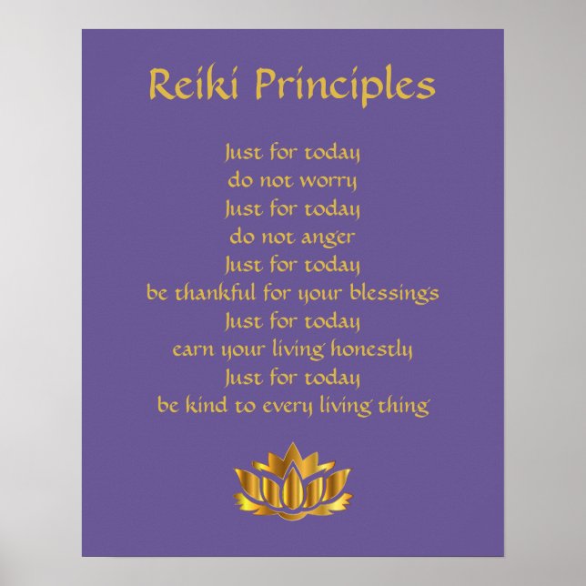 Póster Principios de Reiki López Morado/Oro (Frente)