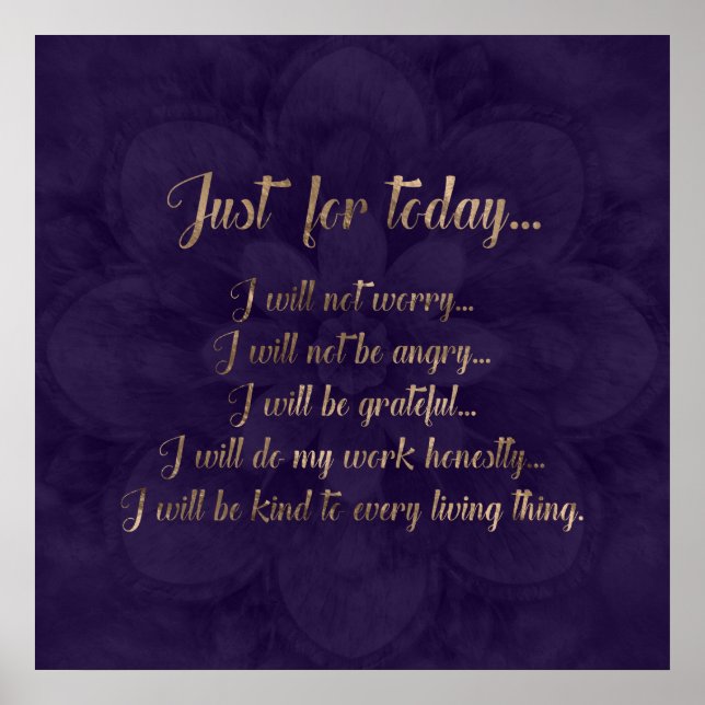 Póster Principios de Reiki - oro sobre loto morado (Frente)