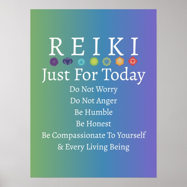 Póster Principios de Reiki recepcionan el degradado verde (Frente)