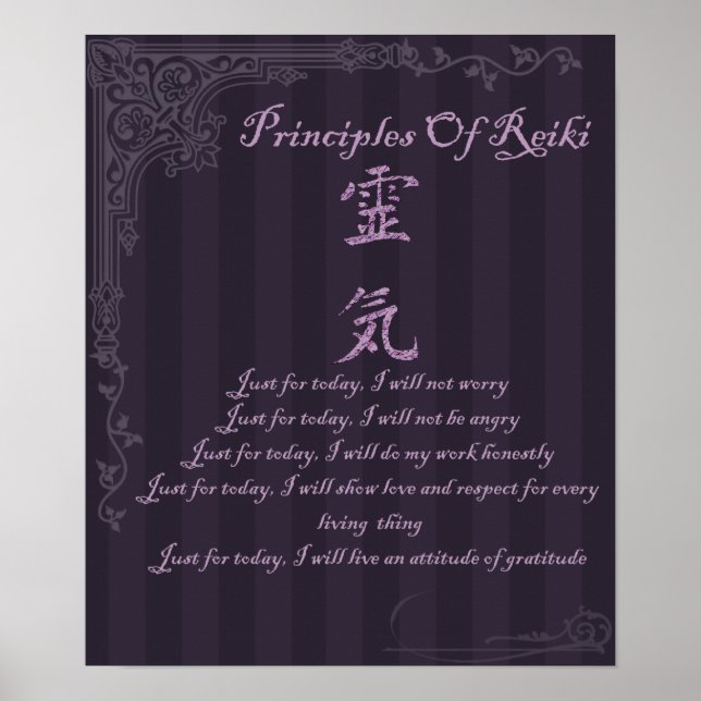 Póster Principios de Reiki sólo para hoy y símbolo (Frente)