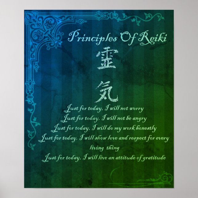 Póster Principios de Reiki sólo para hoy y símbolo verde (Frente)