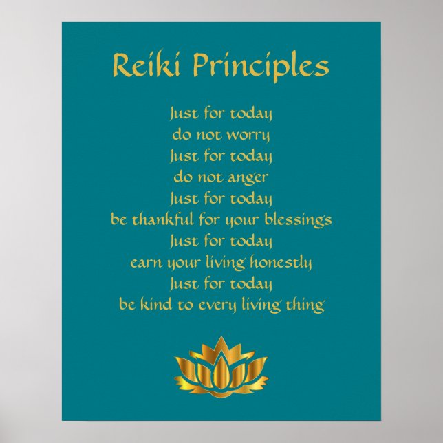 Póster Principios de Reiki Verde azulados/Gold Lotus (Frente)