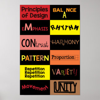 Póster Principios del diseño en colores cálidos