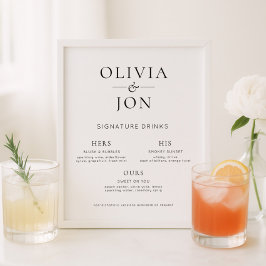 Póster Printable Black White Wedding Signature Drink Sign