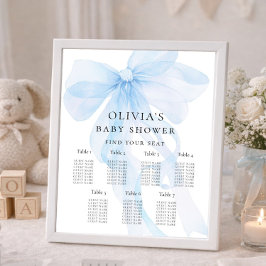 Póster Printable Blue Bow Baby Shower Seating Chart