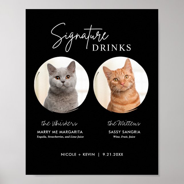 Póster Printable Cat Wedding Signature Drinks Bar Sign (Frente)