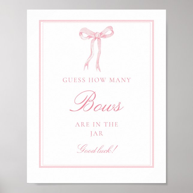 Póster Printable Coquette Pink Guess How Many Bows Game (Frente)