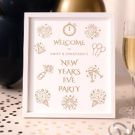 Póster Printable Doodles Gold Welcome to New Year Party