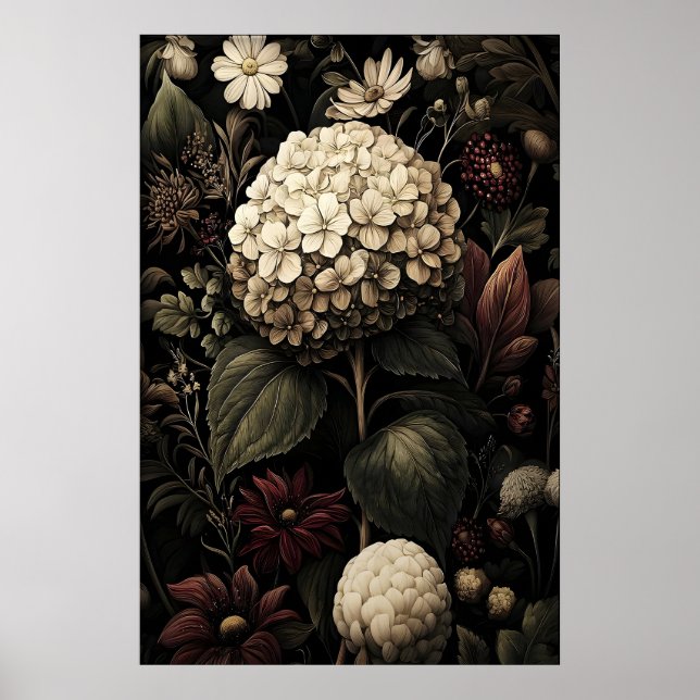 Póster Printable Hydrangea Wall Art, Antique Dark (Frente)