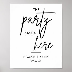 Póster Printable Party Starts Here Wedding Welcome Sign